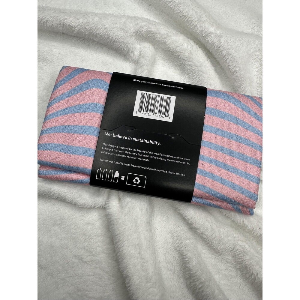 Geometry Fitness Towel 16x30 in Eco Recycled Material Blue Pink Striped Gym Yoga - Picture 4 of 5